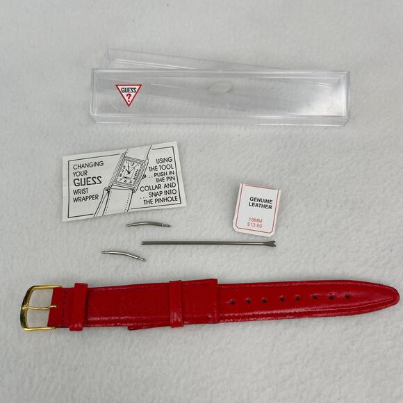 Vintage GUESS Leather Watch Band Strap Replacement Red 18MM New - Picture 8 of 12